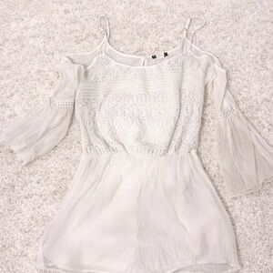 Vivid Importers White Lace Off Shoulder Romper Medium Boho